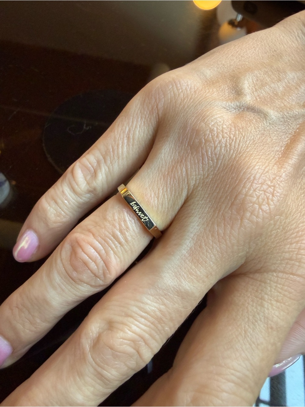 10k gold bar signet ring engraved KISMET - size 6.5
